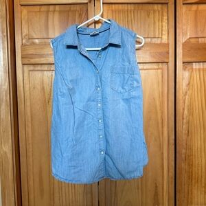 St. John's Bay Light Blue Chambray Button-Up Shirt with Navy Trim